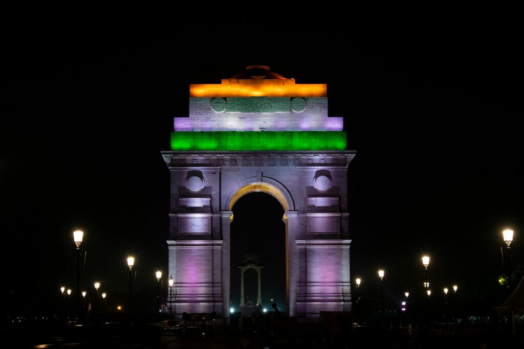 India Gate, a 42-meter tall war memorial in New Delhi, India
